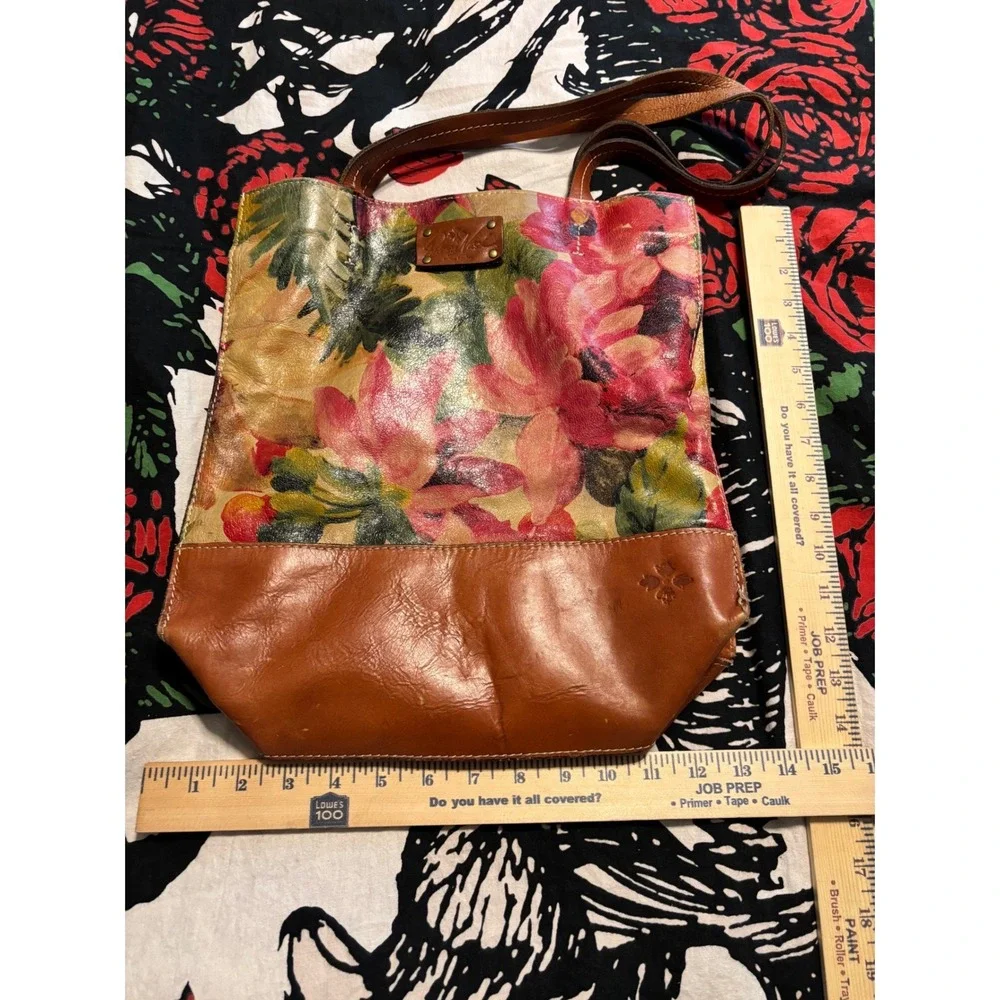 Patricia Nash Italian Leather Floral Tote Bag Cognac Brown Hand Painted Shopper